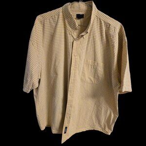 Izod Mens 2X Yellow Plaid Short Sleeve 100% Cotton Shirt Made In Thailand